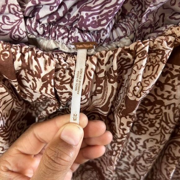 Free People Medium Tunic Brown Purple White Mini Dress Off The Shoulder Babydoll - Picture 4 of 7